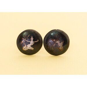 Vintage Mid Century Black Sterling Silver Cuff Links i15